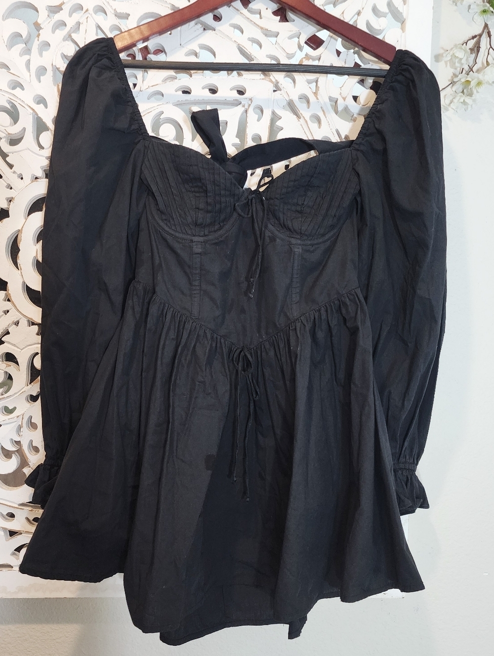 FOR THE LOVE & LEMONS RUTH MINI BLACK DRESS LONG SLEEVES W RUFFLES WOMENS XSMALL - Picture 3 of 14